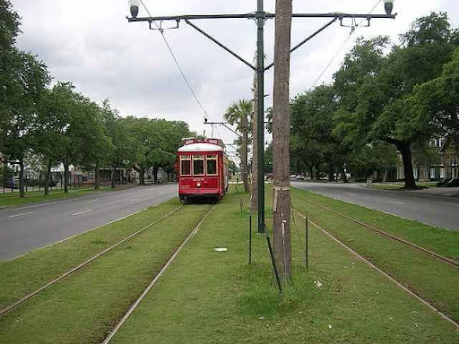 New Orleans, tram, fűvesített villamospálya, gyepesített villamospálya