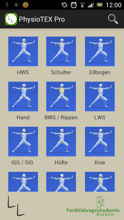 Android application Physio TEX pro screenshort