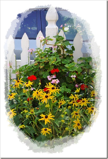 picket fence with flowers