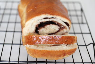 close up photo of two slices of nutella swirl bread