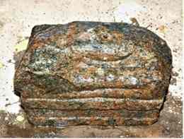 De-busted remains of a Buddha statue at Pallianthoppu at Vignapuram hamlet near Sikkal in Nagapattinam