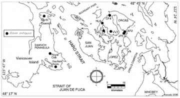 Location of known Bison antiquus remains in Salish Sea. Source: Wilson et al. 2009