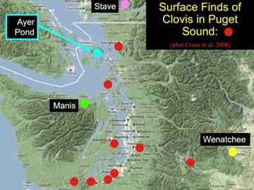 Location of Ayer Pond relative to other ancient sites in Salish Sea