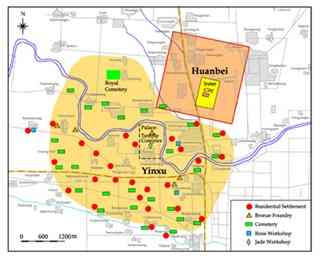 Map courtesy Professor Zhichun Jing. After Huanbei was gone, Yinxu was built. Both cities are in the are of modern day Anyang. 