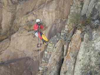 Spanish cavers and experts from the National Institute of Culture (INC) of Cusco at the top of Salapunku Archaeological Park