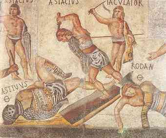 Mosaic with gladiatorial scene