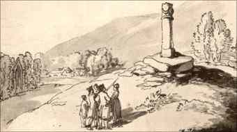 The earliest known picture of the pillar, dated 1797, courtesy Llangollen Museum