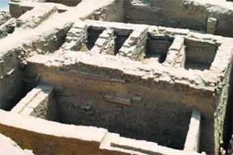 The structure of a house from the Mauryan period found during the excavation of the Jajmau mound
