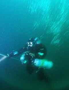 Lake Havasu City resident Joel Silverstein descends to the shipwrecked Andrea Doria in strong currents at 220 feet in 2006 off the coast of Nantucket. 