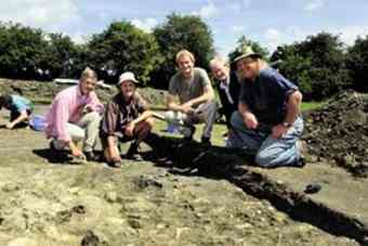 Archaeology enthusiasts, from left, Giles Woodhouse, Dave Fellows, Jim Leary, Dr Dave Field and Phil Harding help uncover the mysteries of Marden henge 