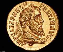 A coin featuring the head of Pertinax Publius Helvius after he was made Roman Emperor in AD193
