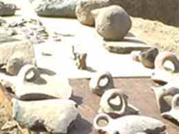 The excavations have revealed graves and household items made of stone. Earthenware vessels were found near skeletons in the graves which is associated with the beliefs of the time.