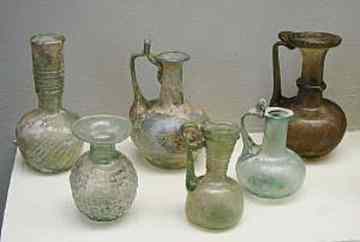 Roman glass flasks from the second century.