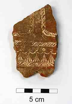 A 3,000-year-old pottery shard showing human figures recently unearthed in Fiji.