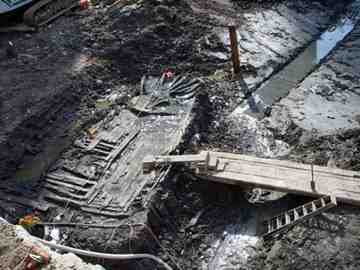 On July 13, 2010, archaeologists monitoring construction at the WTC site discovered the remains of an 18th-century ship that once carried goods in and out of New York's harbor. (Courtesy Lower Manhattan Development Corporation/AKRF)