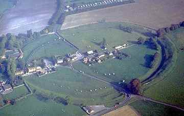 Aerial View of Avebury Stone Ring surrounding the village of Avebury.