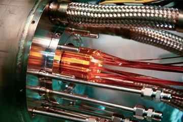 A detail of the trap used to combine positrons and antiprotons to create antimatter atoms.