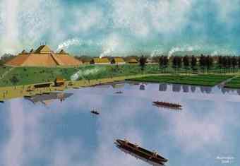 Port of Entry from the Ocmulgee River Wetlands 1104 AD. Ocmulgee National Monument, Macon, Georgia [Virtual Reality Drawing by Richard L. Thornton AIA]