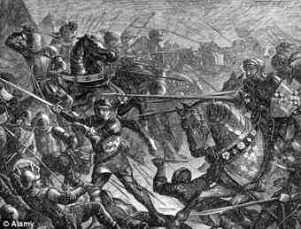 A 19th century illustration of the Battle of Towton 550 years ago in which guns were fired on a British battlefield for the first time.
