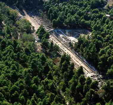 Aerial view of the Amphiareion in Attica, Greece, surrounded by pines [Photo: H.R. Goette]