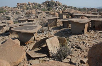 A section of the funerary monuments of the Prehistoric megalithic settlement at Hirebenkal in Koppal district which were still intact.  - alread given