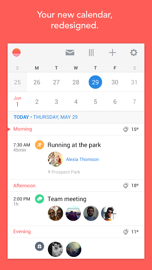 Sunrise Calendar è probabilmente la migliore App/Widget Calendario per