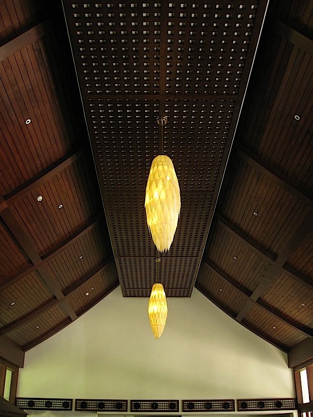 wooden ceiling of Bamboo Cafe at Anvaya Cove Beach and Nature Club
