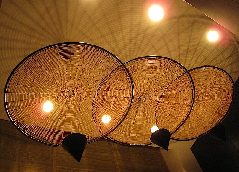 bamboo lighting fixtures at the stairwell of Sofitel Manila's Le Spa