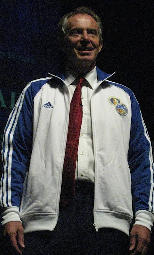 Tony Blair wearing an Ateneo de Manila University jacket