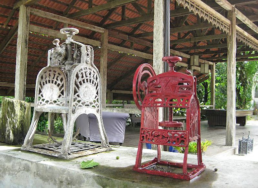 free-standing patio with billiard table and antique ice-shavers in Hacienda Isabella in Indang, Cavite