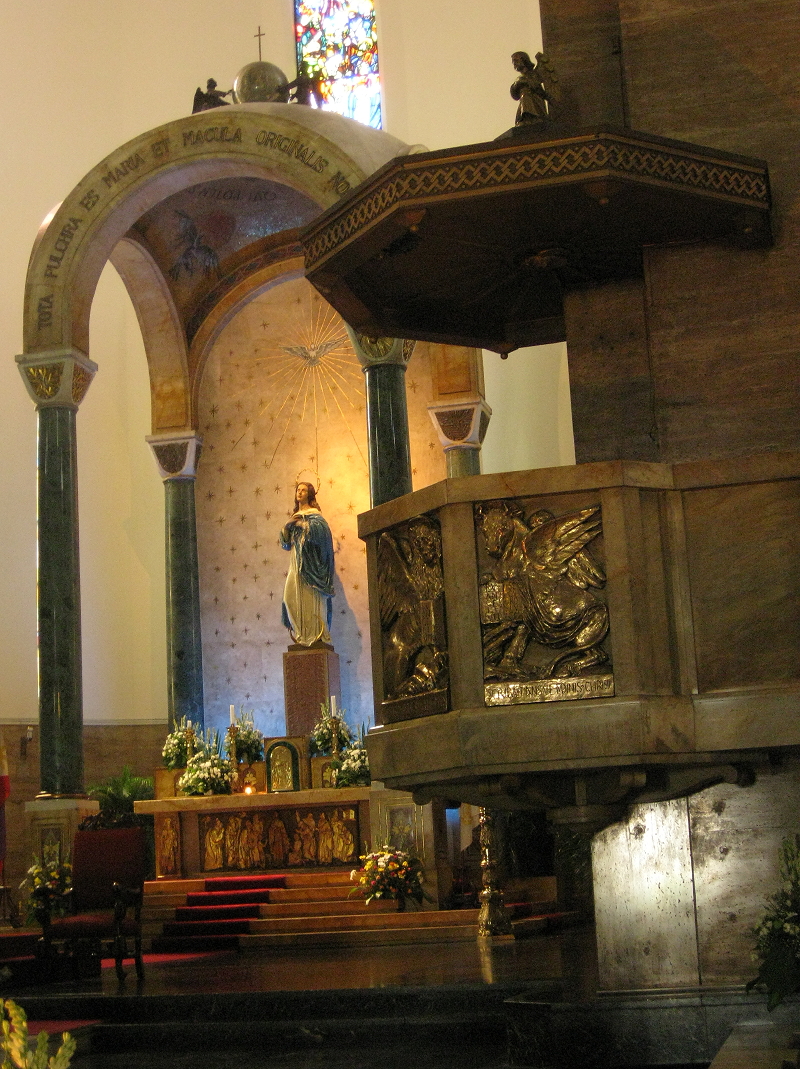 pulpit and shrine of the Immaculate Conception inside the Manila Cathedral