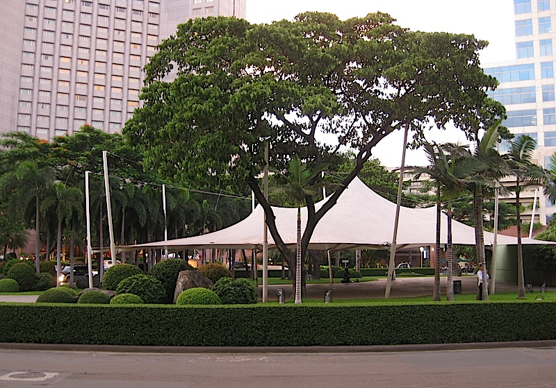 landscaped park inside the Ayala Commercial Center roundabout