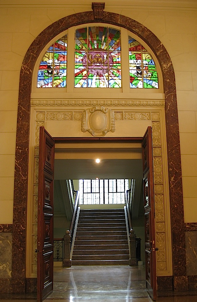 arched doorway with stained glass at the Museum of the Filipino People