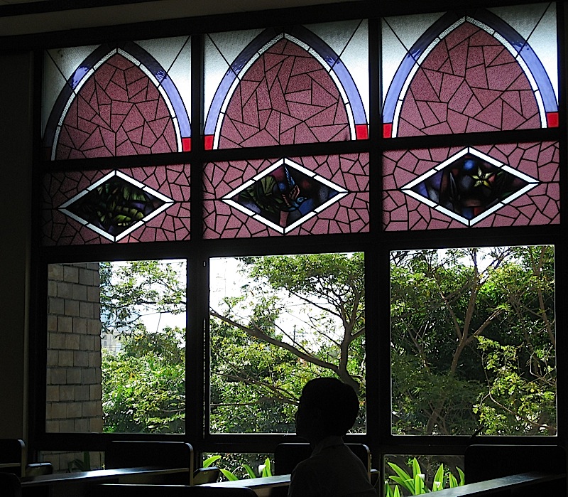 stained glass windows in the Chapel of St. Thomas More in the Ateneo Professional Schools