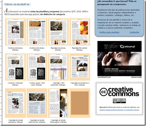 Maquetador-online.net, aspecto de las páginas de secciones