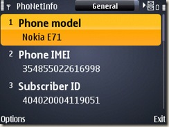 Screenshot of Phonetinfo on E71