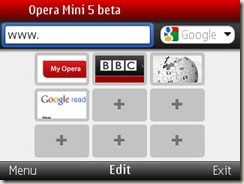Opera Mini beta 5.0 running on E71