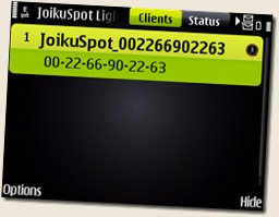 Nokia E71 Screenshot of JoikuSpot running