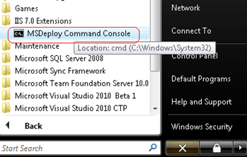 msdeploy command console