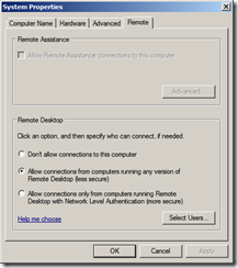Windows 2008 r2 remote settings