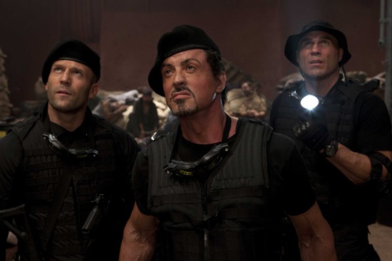 Jason Statham, Sylvester Stallone and Dolph Lungren in The Expendables