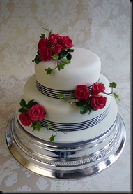 2-tier-Rose-and-stripy-ribbon-cake