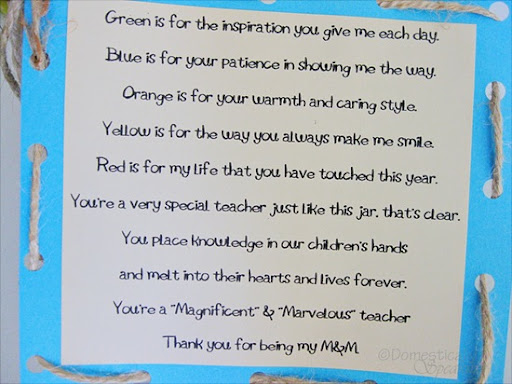 candy poems for teachers. Thank You Cards for Teachers