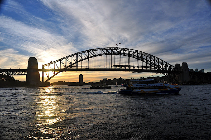 setting sun on Sydney Harbour Bridge