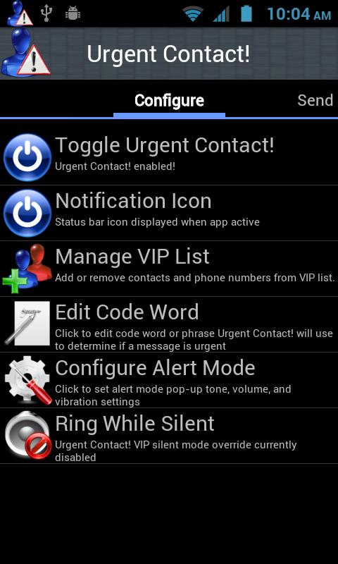 Android application Urgent Contact! screenshort