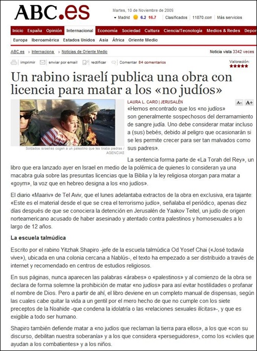 Un rabino israelí publica una obra con licencia para matar a los no judíos