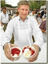 PM Stephen Harper serving ice cream, click here for bonus satirical article: What's the difference between Stephen Harper and Sarah Palin?