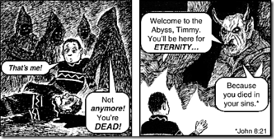 In the Chick tract "Happy Halloween," Timmy is hit by a car while trick or treating. Don't you think this has the potential to give a child nightmares?