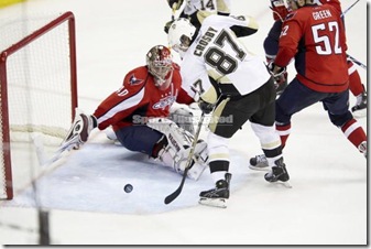 Sidney Crosby about to score a goal