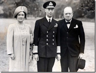Queen Elizabeth, King George VI, Winston Churchill for real though bearing a striking resemblance to those in The King's Speech